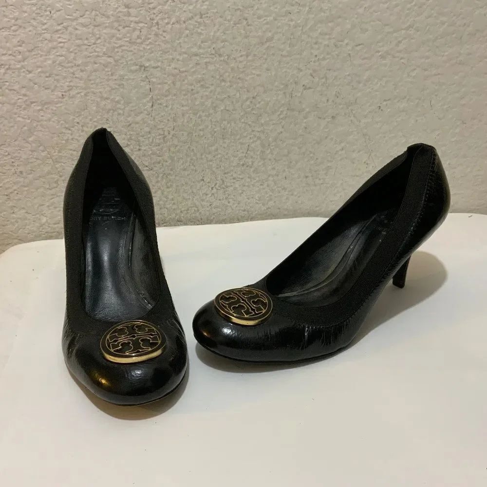 Tory Burch Heels Shoes Black Leather Size 9 M low heels Close Toe